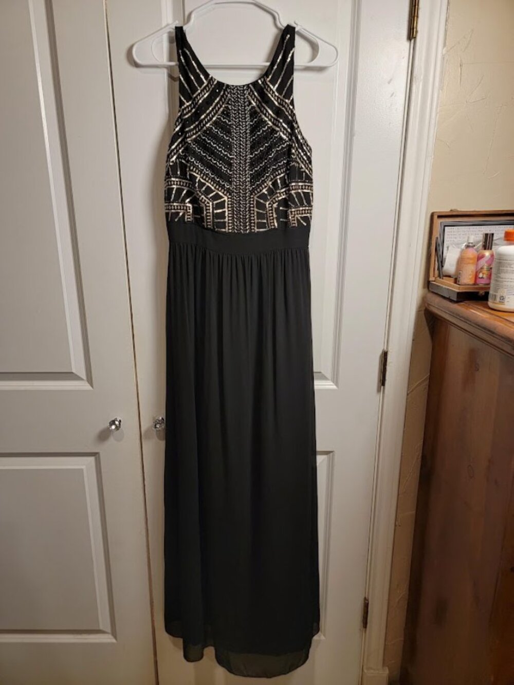 Gianni Bini Black Gold Sequin Embellished Maxi Dress Size 2 Formal Evening